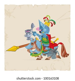 Knight on a horse with a cup in lats, vector