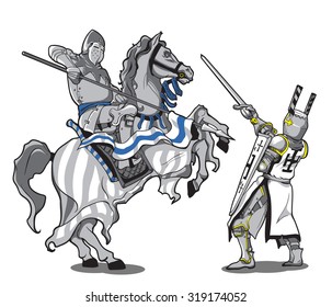 Knight on a horse fighting the infantry knight