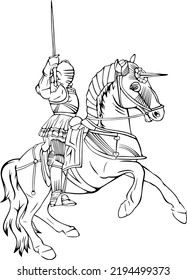 Knight On Horse, Outline Vector Illustrations Design 