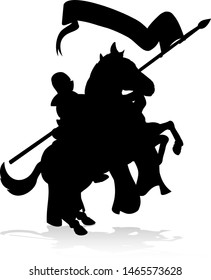 A knight on a horse in silhouette 