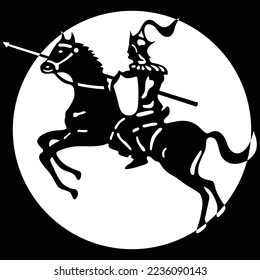 Knight on horseback black and white picture	
