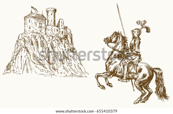 Knight On Horseback Castle Background Stock Vector (Royalty Free) 655410379