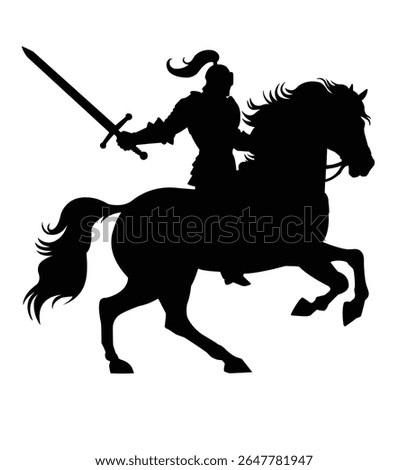 knight on horseback drawn sword silhouette
