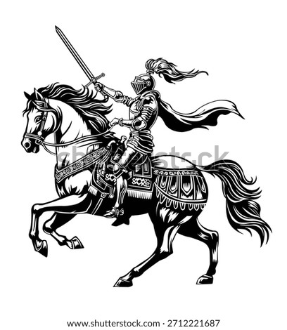 a knight on horseback drawn sword vector illustration