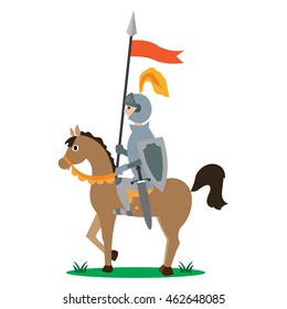 knight on horseback with a spear with a banner. vector illustration of cartoon