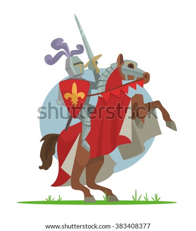 Knight on horseback. Vector cartoon illustration