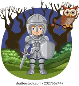 Knight with Owl at Night illustration