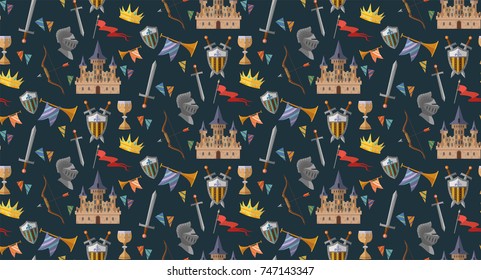 Knight pattern with castle, sword, flags and sword