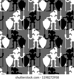 Knight pattern seamless. Armor warrior background. Medieval soldier Vector illustration