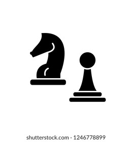 Knight and pawn black icon, vector sign on isolated background. Knight and pawn concept symbol, illustration 