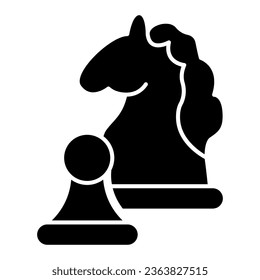 Knight and pawn solid icon, startup concept, strategy game figures sign on white background, Two chess figures icon in glyph style for mobile concept and web design. Vector graphics