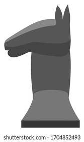 Knight piece in game of chess looks like horse. Each player starts with two knights, which placed between rooks and bishops. Object isolated on white background. Vector illustration in flat style