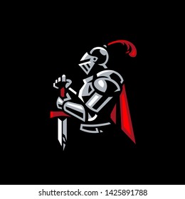 Knight pose hold a Sword Background