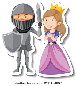 Knight and princess cartoon sticker illustration