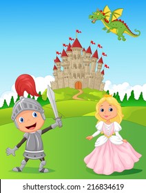 Knight with princess and dragon