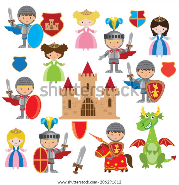 Knight Princess Dragon Vector Illustration Stock Vector (Royalty Free ...