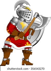 knight in red uniform with an ax, vector