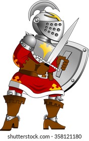 knight in red uniform with a sword, vector