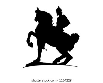 A knight ridding a horse.