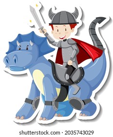 Knight riding a dragon cartoon sticker illustration