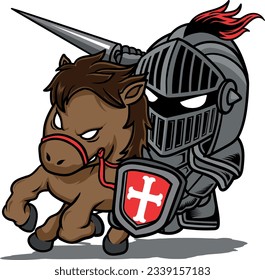 
A knight riding horse and arms raised   holding sword is fighting 