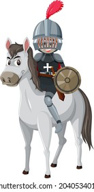 Knight riding horse cartoon character on white background illustration