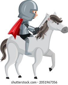 Knight riding horse cartoon character on white background illustration