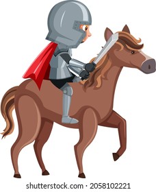 Knight riding horse cartoon character on white background illustration