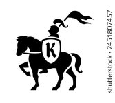 Knight riding a horse with a shield and flag logo.