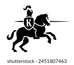 Knight riding a horse with a spear in his hand logo.