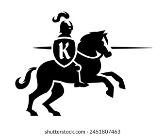 Knight riding a horse with a spear in his hand logo.