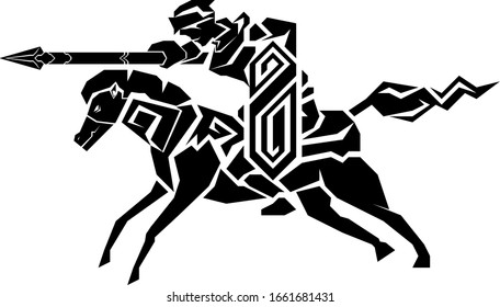 Knight riding a horse vector in solid black style