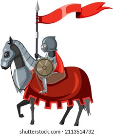 Caballero montando un caballo con un arma y una ilustración de escudo