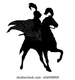 knight riding a winged horse - black pegasus warrior vector design