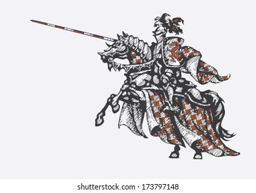 Knight right - engraving in three colors