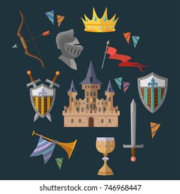Knight set with castle, crown, shield,  flags and bow