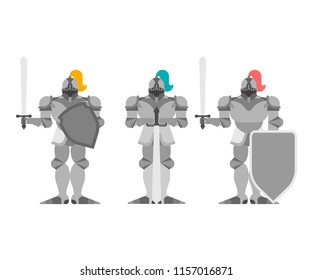 Knight set. Metal armor warrior. Iron armor. Plate and sword. Vector illustration
