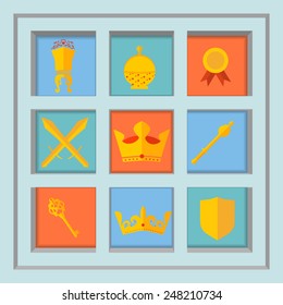 Knight set of nine images in flat style