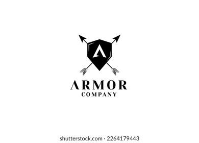 Knight Shield Armor Sword Initial Letter A for Military Legal Insurance logo design inspiration