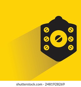 knight shield badge with drop shadow on yellow background