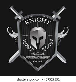 Knight Shield And Helmet Vintage Badge Logo Vector