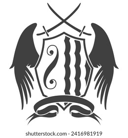 Knight shield, heraldic icon. Vintage monochrome knight award element. Royal badge, luxury filigree emblem. Decorative element on white background