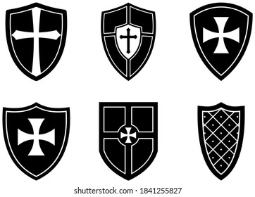 Knight Shield set on white isolated background.