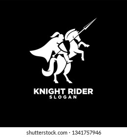 Knight with shield and spear on a horse with black background logo icon designs symbol template illustration