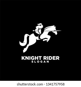 Knight with shield and spear on a horse with black background logo icon designs symbol template illustration