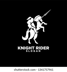 Knight with shield and spear on a horse with black background logo icon designs symbol template illustration