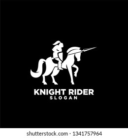 Knight with shield and spear on a horse with black background logo icon designs symbol template illustration