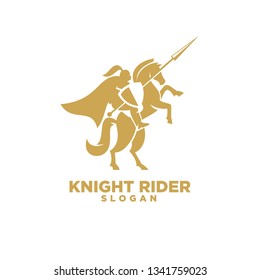 Knight with shield and spear on a horse logo with gold color icon designs symbol template illustration