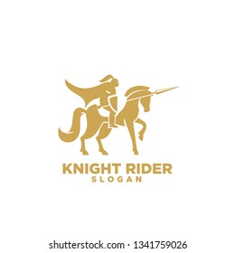 Knight with shield and spear on a horse logo with gold color icon designs symbol template illustration