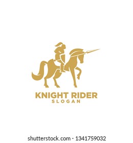 Knight with shield and spear on a horse logo with gold color icon designs symbol template illustration